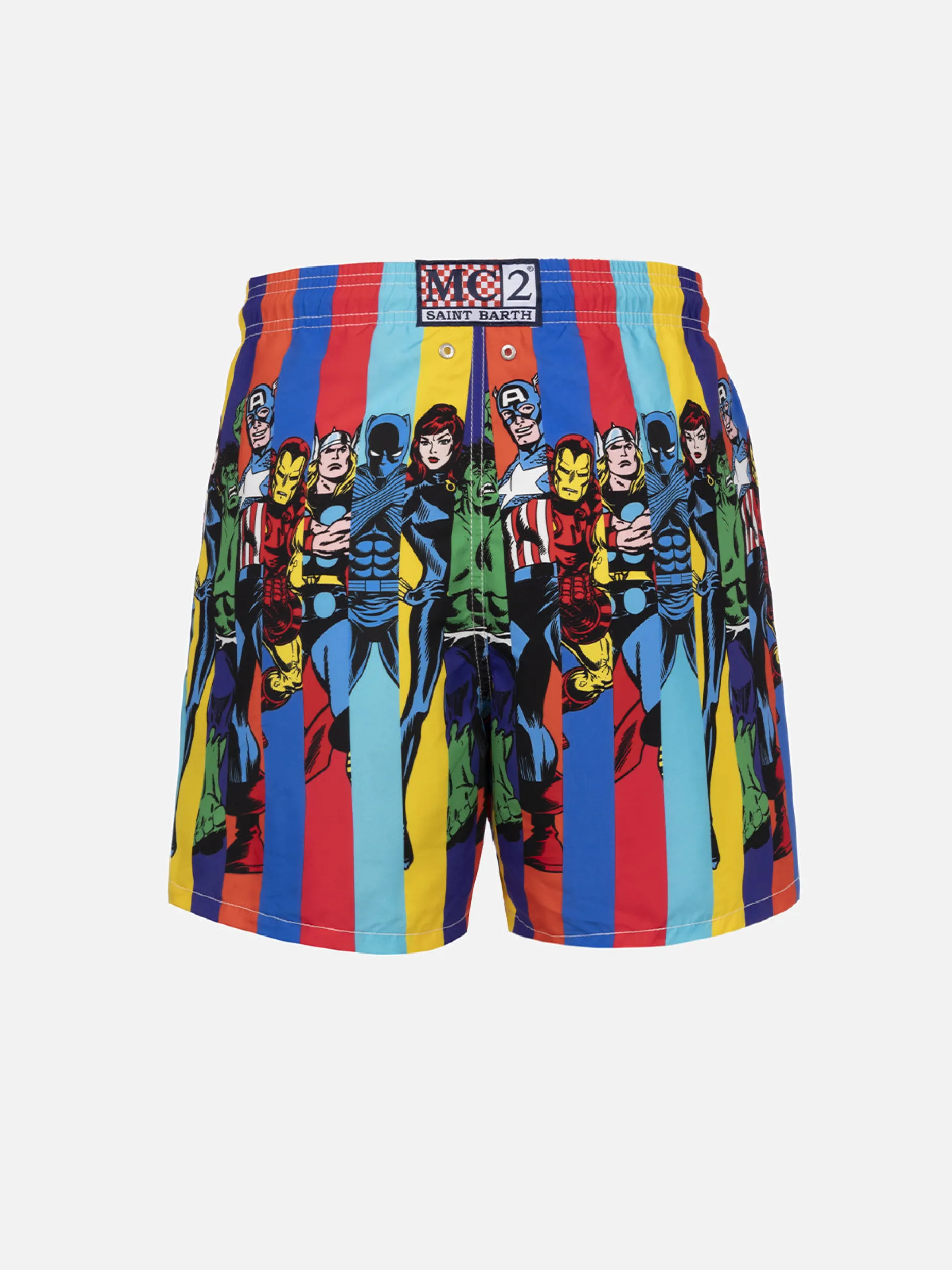 Mittellange Gustavia-Badeshorts für Herren mit aufgedruckten Marvel-Figuren | MARVEL-SONDERAUSGABE