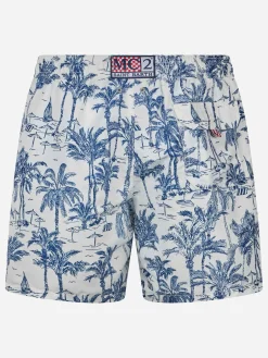 Mittellange Gustavia-Badeshorts für Herren mit Toile de Jouy-Aufdruck