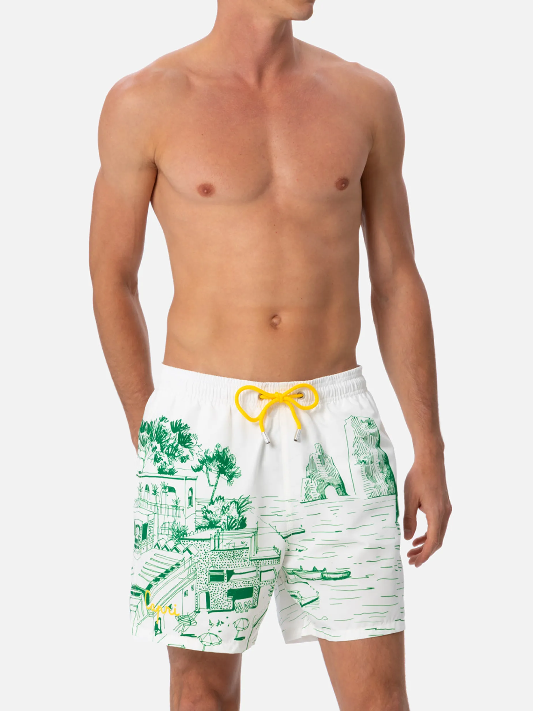 Mittellange Gustavia-Badeshorts für Herren mit Capri-Aufdruck