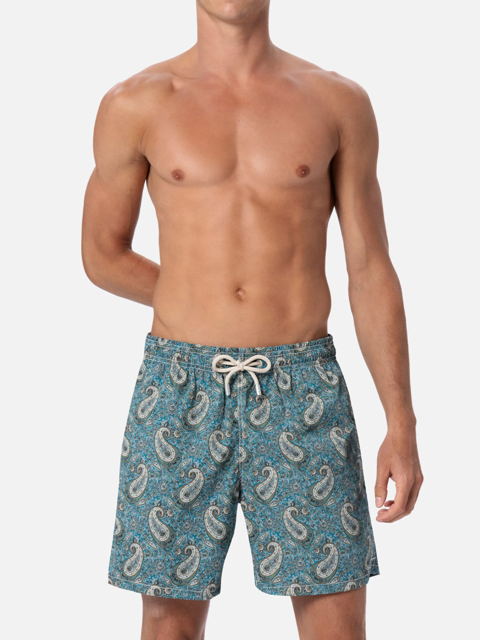 Mittellange Gustavia-Badeshorts für Herren mit Kaschmir-Print
