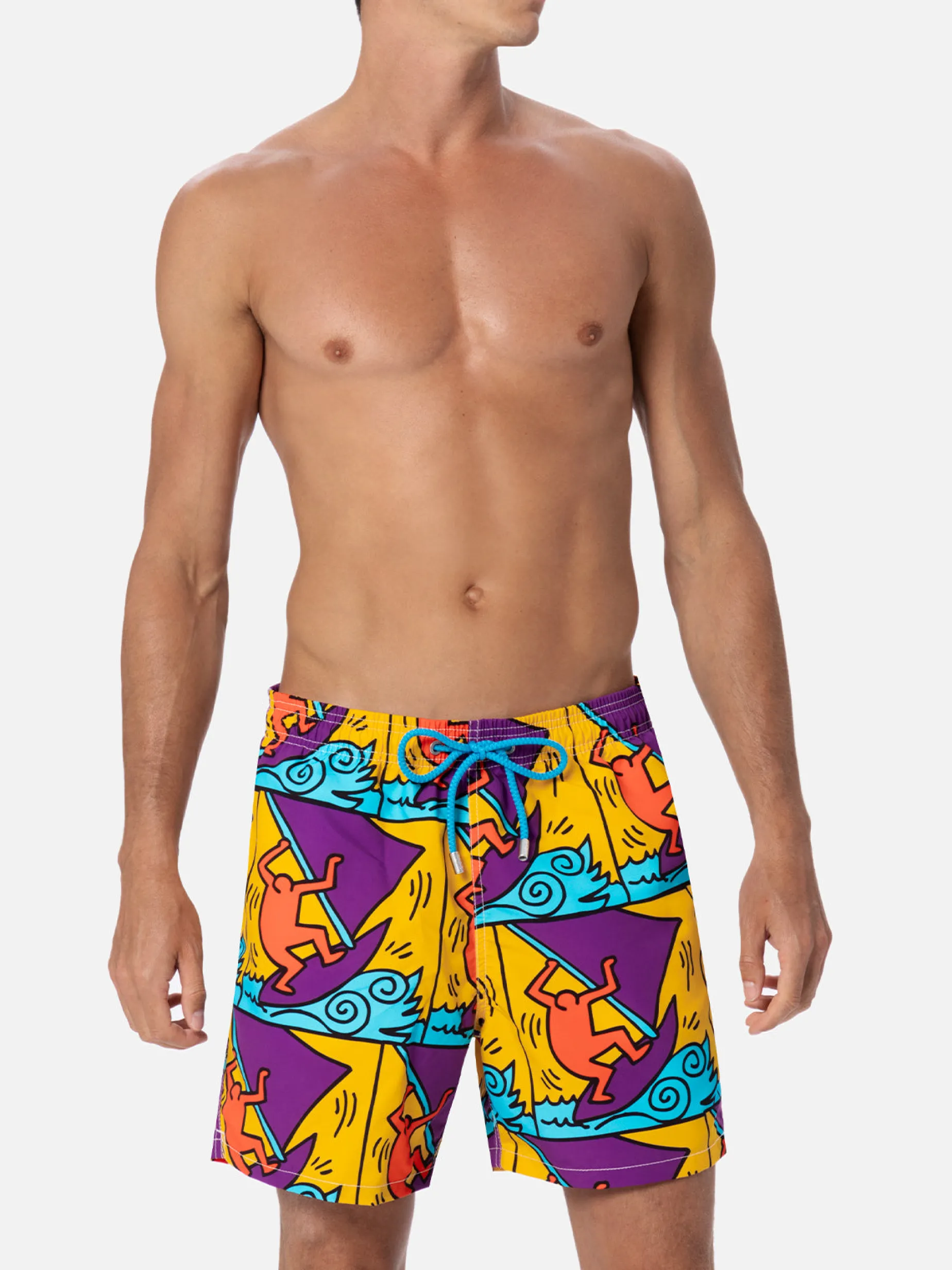 Mittellange Gustavia-Badeshorts für Herren mit platziertem Keith-Haring-Design | KEITH HARING SONDERAUSGABE