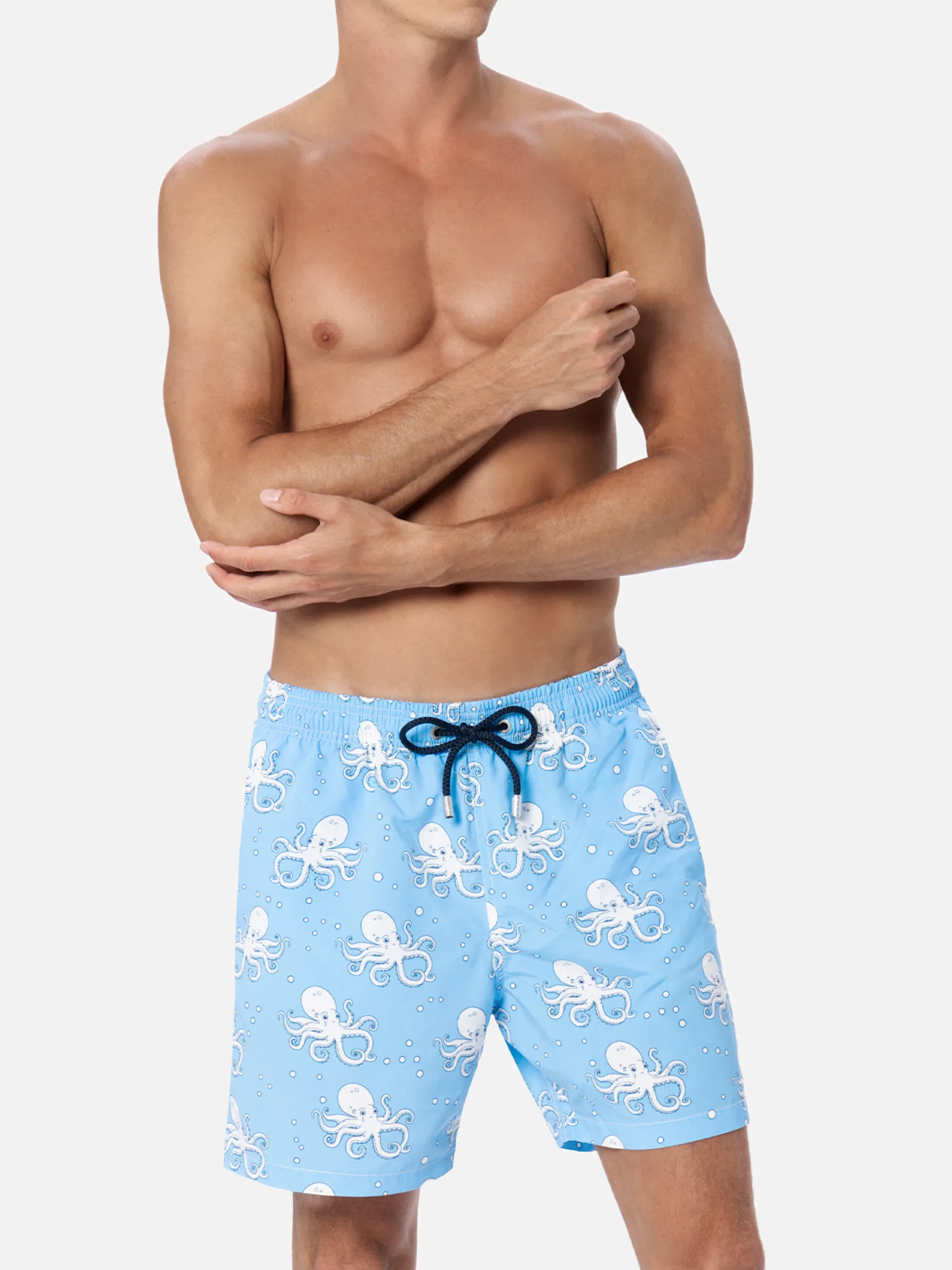 Mittellange Gustavia-Badeshorts für Herren mit Oktopus-Print