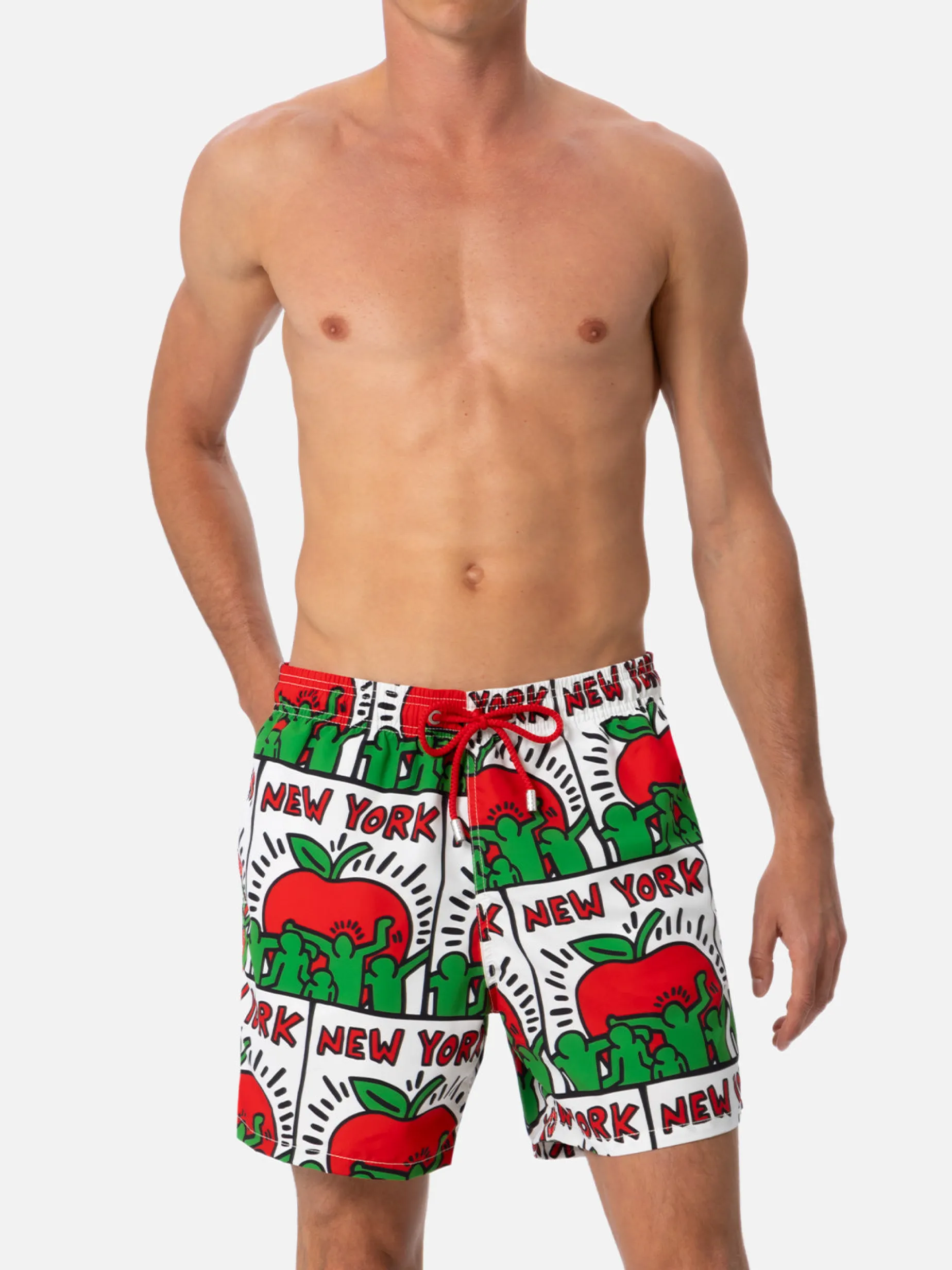 Mittellange Gustavia-Badeshorts für Herren mit platziertem Keith-Haring-Design | KEITH HARING SONDERAUSGABE