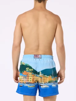 Mittellange Gustavia-Badeshorts für Herren mit platziertem Portofino-Aufdruck