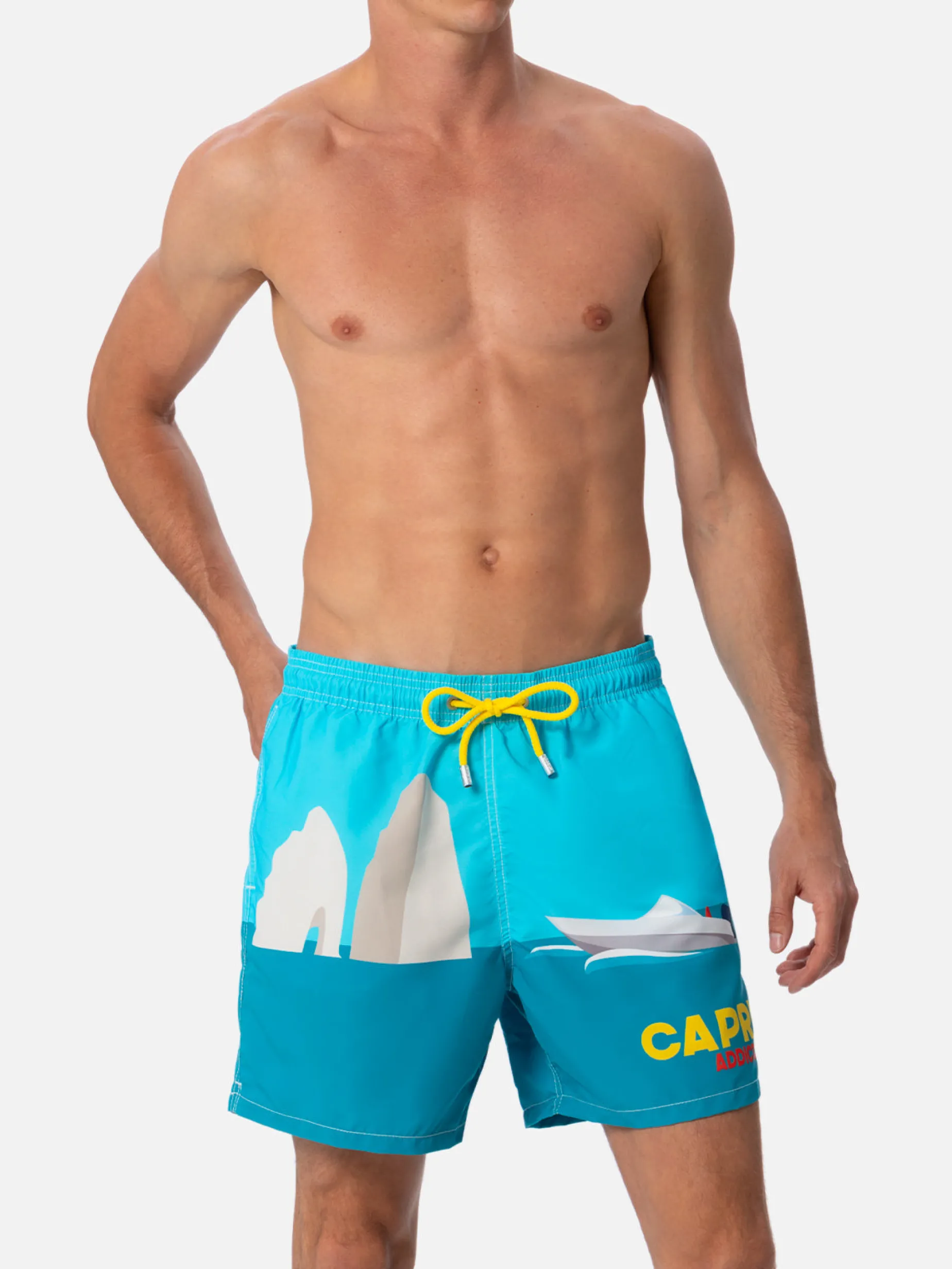 Mittellange Gustavia-Badeshorts für Herren mit Capri-Aufdruck