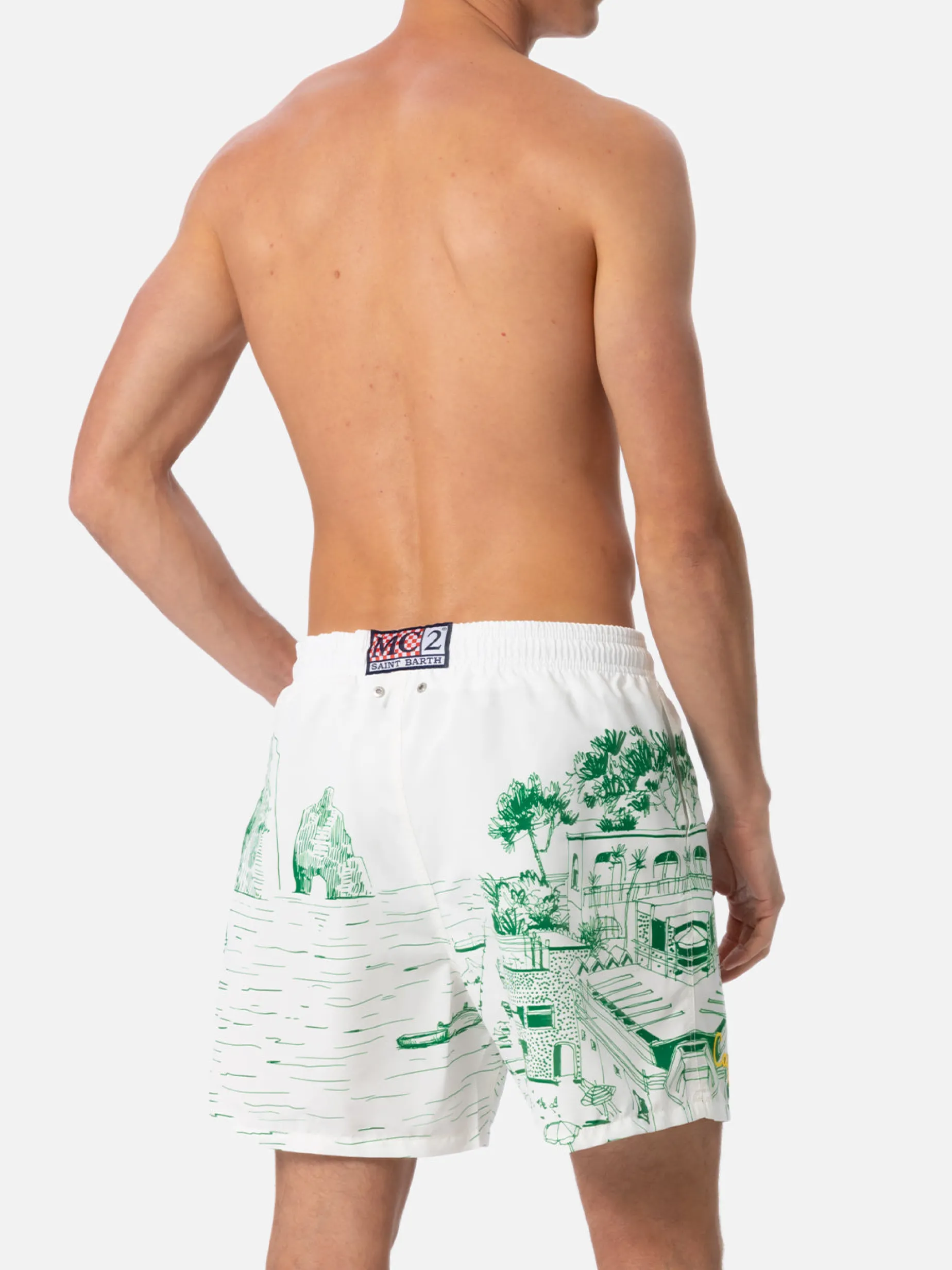 Mittellange Gustavia-Badeshorts für Herren mit Capri-Aufdruck