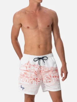 Mittellange Gustavia-Badeshorts für Herren mit platziertem „Ibiza“-Aufdruck