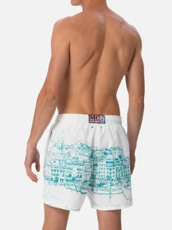 Mittellange Gustavia-Badeshorts für Herren mit platziertem Cannes-Aufdruck