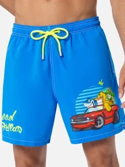 Mittellange Gustavia-Badeshorts für Herren mit platziertem Cryptopuppets-Aufdruck | CRYPTOPUPPET-SONDERAUSGABE