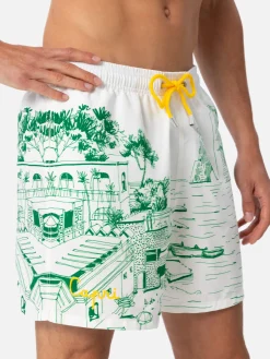 Mittellange Gustavia-Badeshorts für Herren mit Capri-Aufdruck