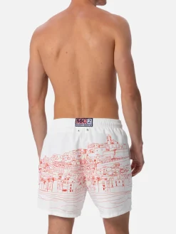Mittellange Gustavia-Badeshorts für Herren mit platziertem „Ibiza“-Aufdruck