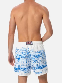 Mittellange Gustavia-Badeshorts für Herren mit platziertem Portofino-Aufdruck