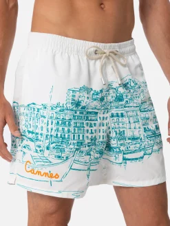 Mittellange Gustavia-Badeshorts für Herren mit platziertem Cannes-Aufdruck
