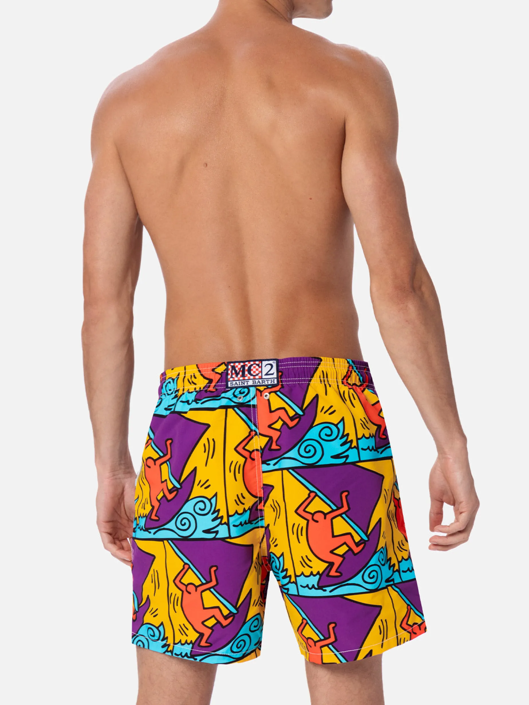 Mittellange Gustavia-Badeshorts für Herren mit platziertem Keith-Haring-Design | KEITH HARING SONDERAUSGABE