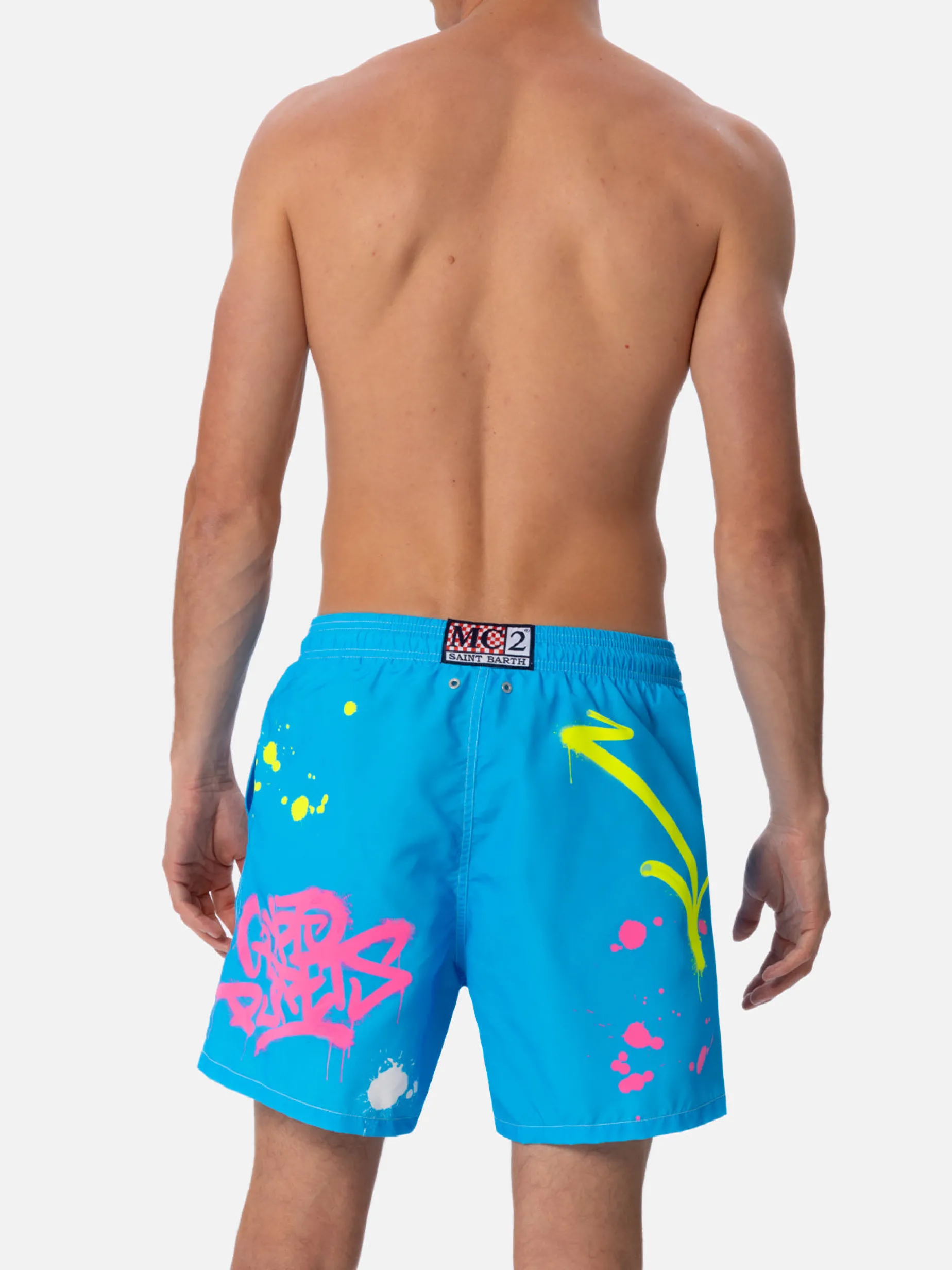 Mittellange Gustavia-Badeshorts für Herren mit platziertem Enten-Cryptopuppets-Aufdruck | CRYPTOPUPPET-SONDERAUSGABE