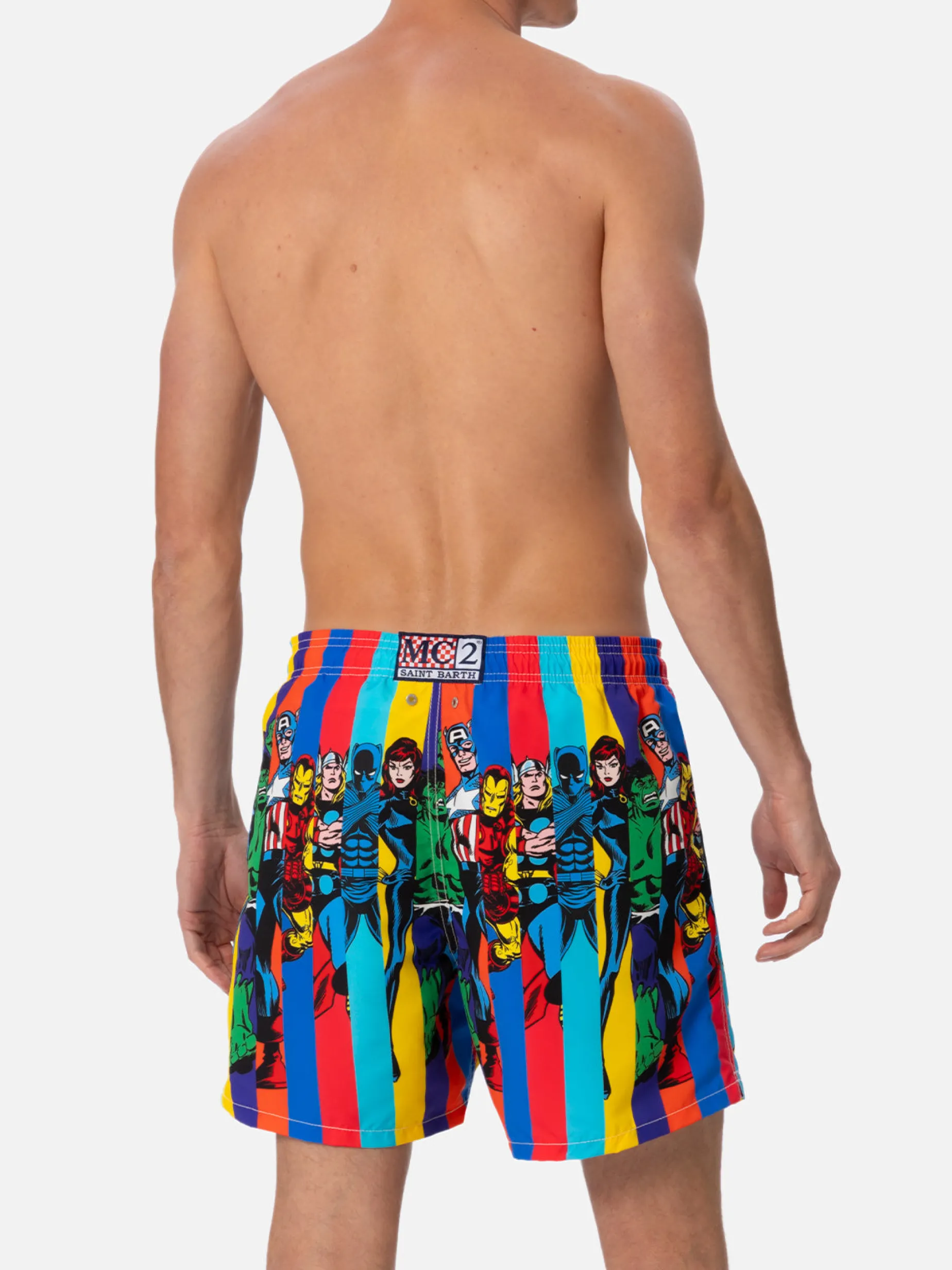 Mittellange Gustavia-Badeshorts für Herren mit aufgedruckten Marvel-Figuren | MARVEL-SONDERAUSGABE