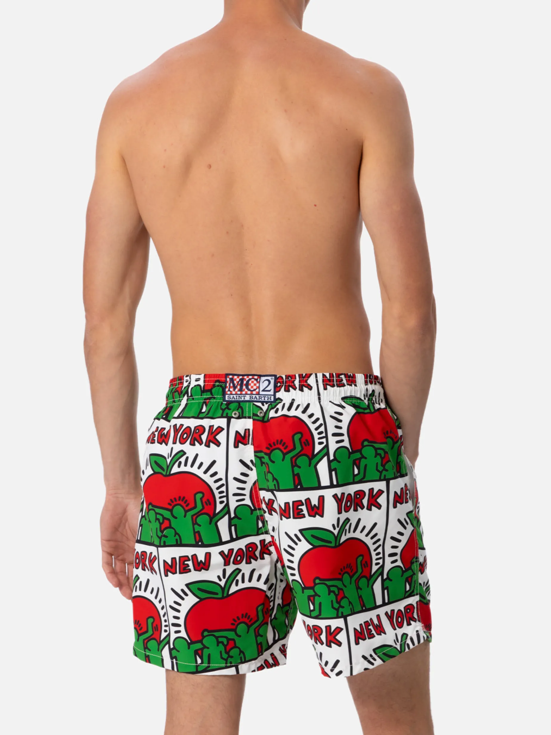 Mittellange Gustavia-Badeshorts für Herren mit platziertem Keith-Haring-Design | KEITH HARING SONDERAUSGABE