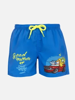 Mittellange Haiti-Badeshorts für Jungen mit platziertem Cryptopuppets-Aufdruck | CRYPTOPUPPET-SONDERAUSGABE