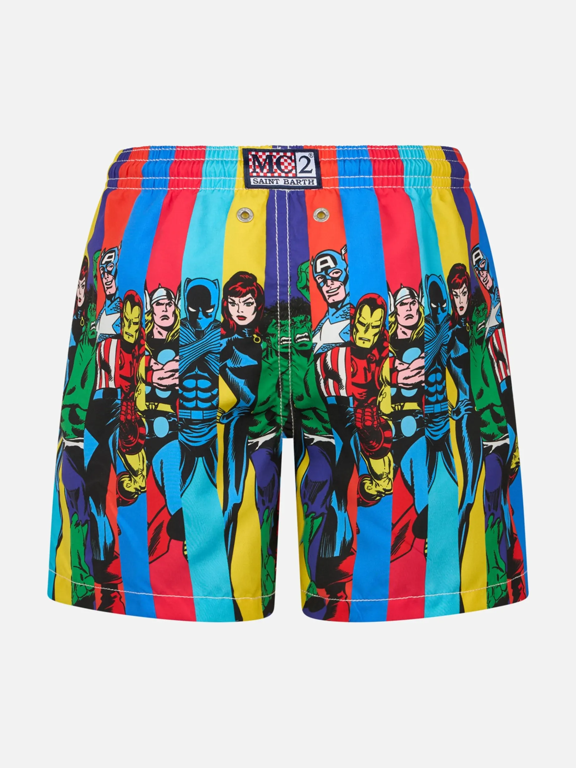 Mittellange Haiti-Badeshorts für Jungen mit platziertem Marvel-Superhelden-Aufdruck | MARVEL-SONDERAUSGABE