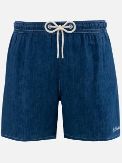 Mittellange Herren-Badeshorts aus Denim in Blau aus Leinen Gustavia