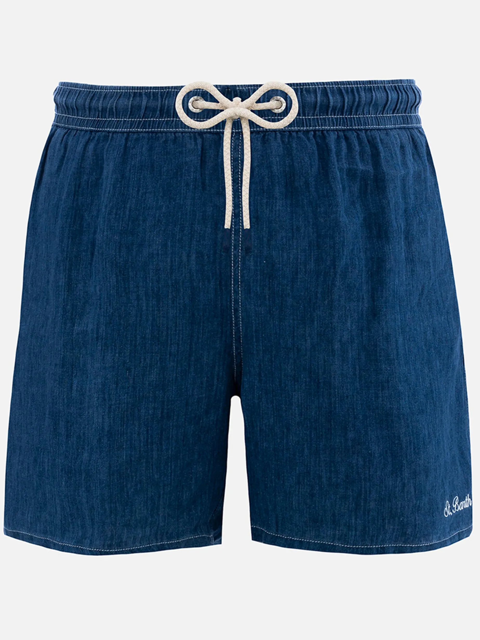 Mittellange Herren-Badeshorts aus Denim in Blau aus Leinen Gustavia
