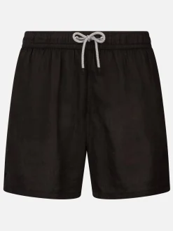 Mittellange Herren-Badeshorts aus schwarzem Leinen Gustavia