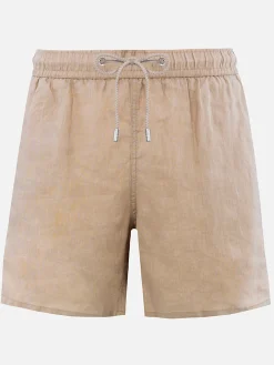 Mittellange Herren-Badeshorts aus beigem Leinen Gustavia
