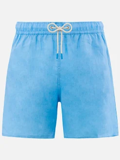Mittellange Herren-Badeshorts aus himmelblauem Leinen Gustavia