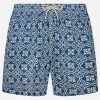Mittellange Herren-Badeshorts Gustavia aus Leinen mit Majolika-Print