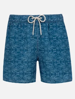 Mittellange Herren-Badeshorts Gustavia aus Leinen mit Sashiko-Print
