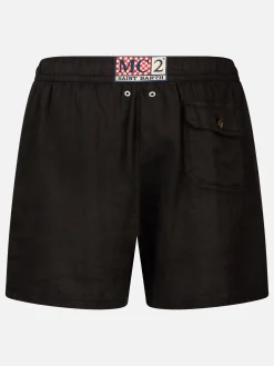 Mittellange Herren-Badeshorts aus schwarzem Leinen Gustavia