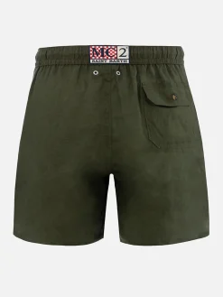 Mittellange Herren-Badeshorts aus militärgrünem Leinen Gustavia
