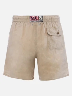 Mittellange Herren-Badeshorts aus beigem Leinen Gustavia