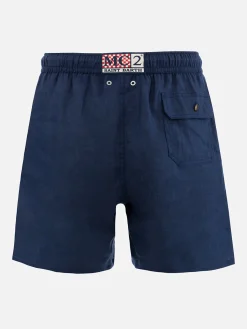Mittellange Herren-Badeshorts aus marineblauem Leinen Gustavia