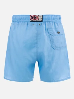 Mittellange Herren-Badeshorts aus himmelblauem Leinen Gustavia