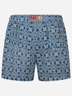 Mittellange Herren-Badeshorts Gustavia aus Leinen mit Majolika-Print