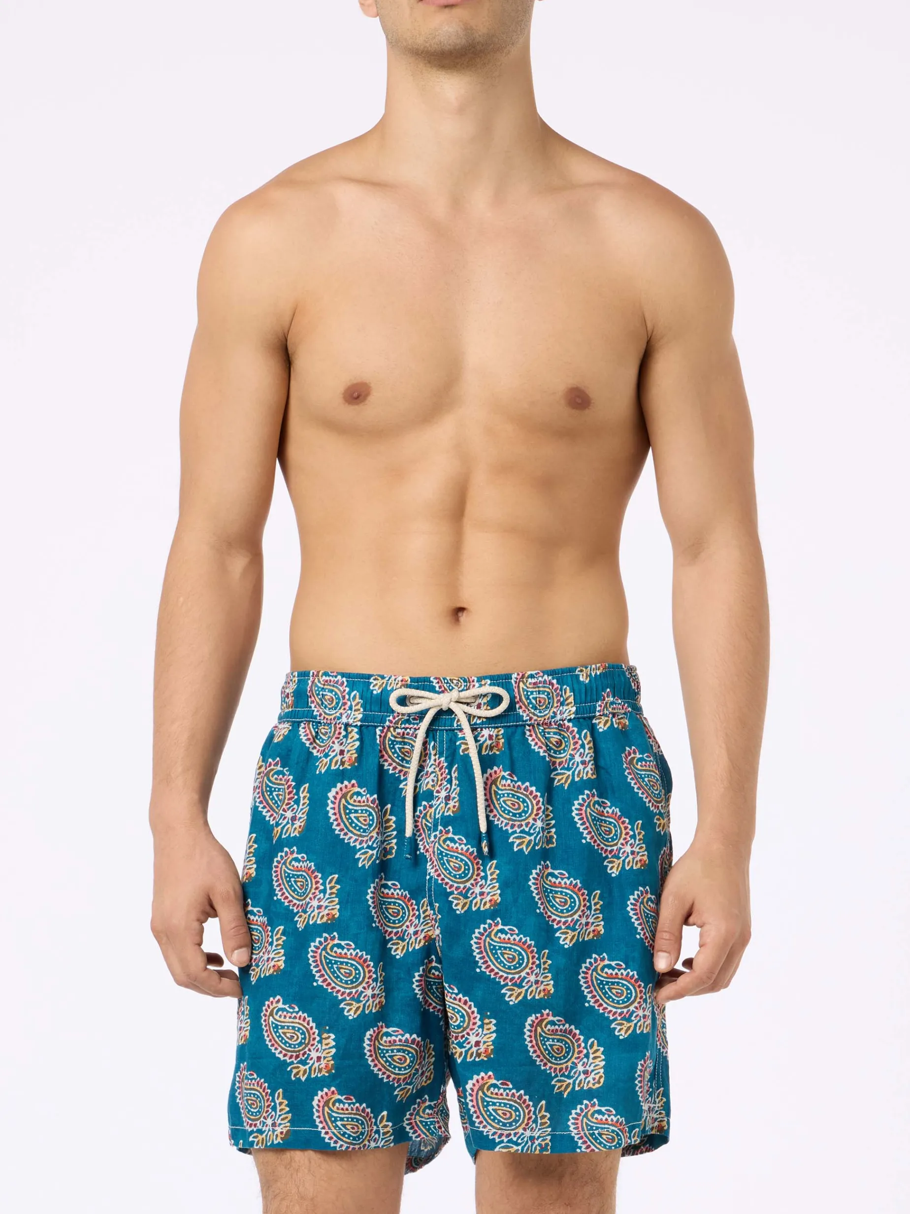 Mittellange Herren-Badeshorts aus Leinen Gustavia mit