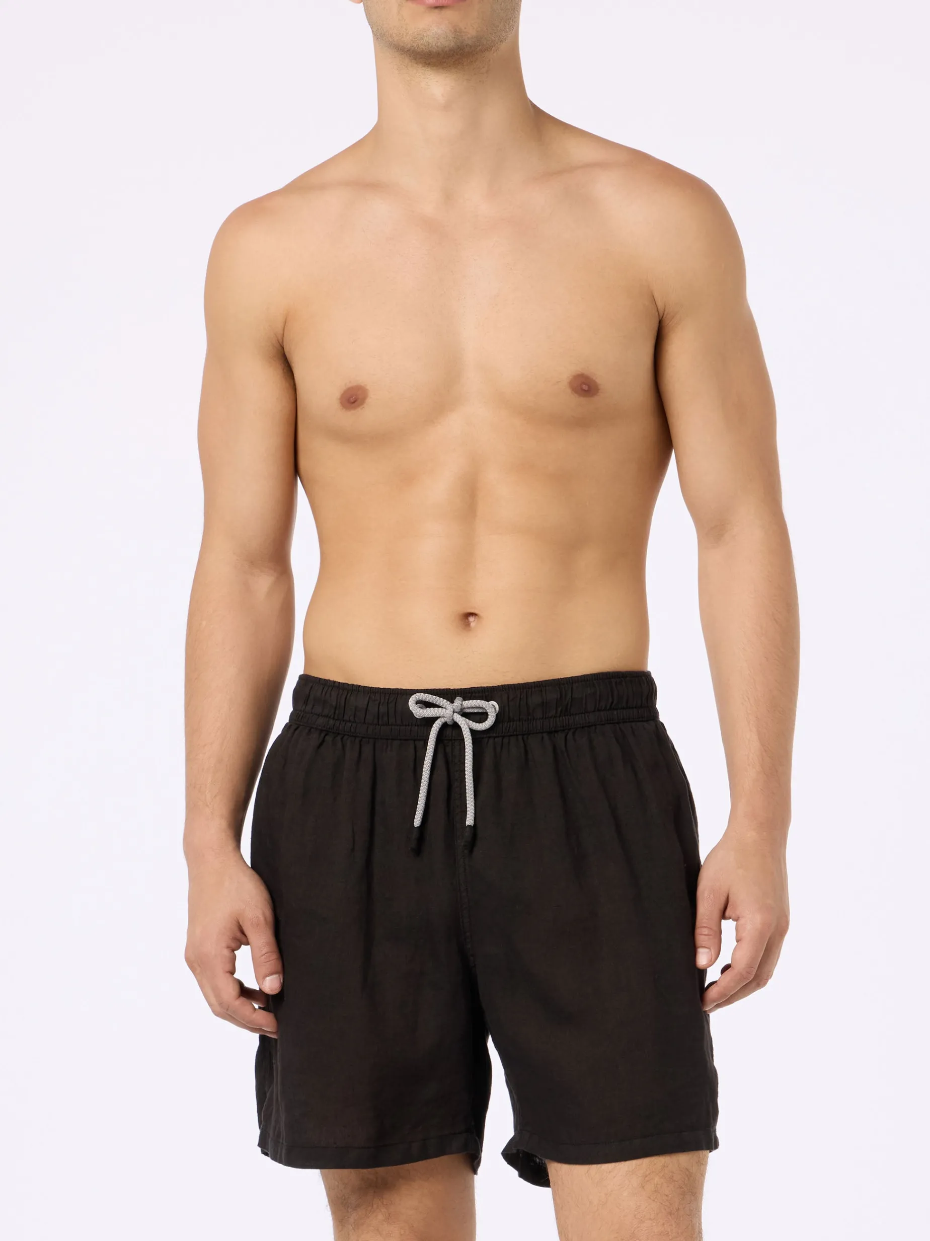 Mittellange Herren-Badeshorts aus schwarzem Leinen Gustavia