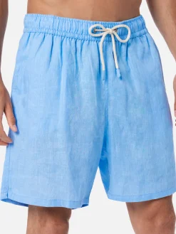 Mittellange Herren-Badeshorts aus himmelblauem Leinen Gustavia
