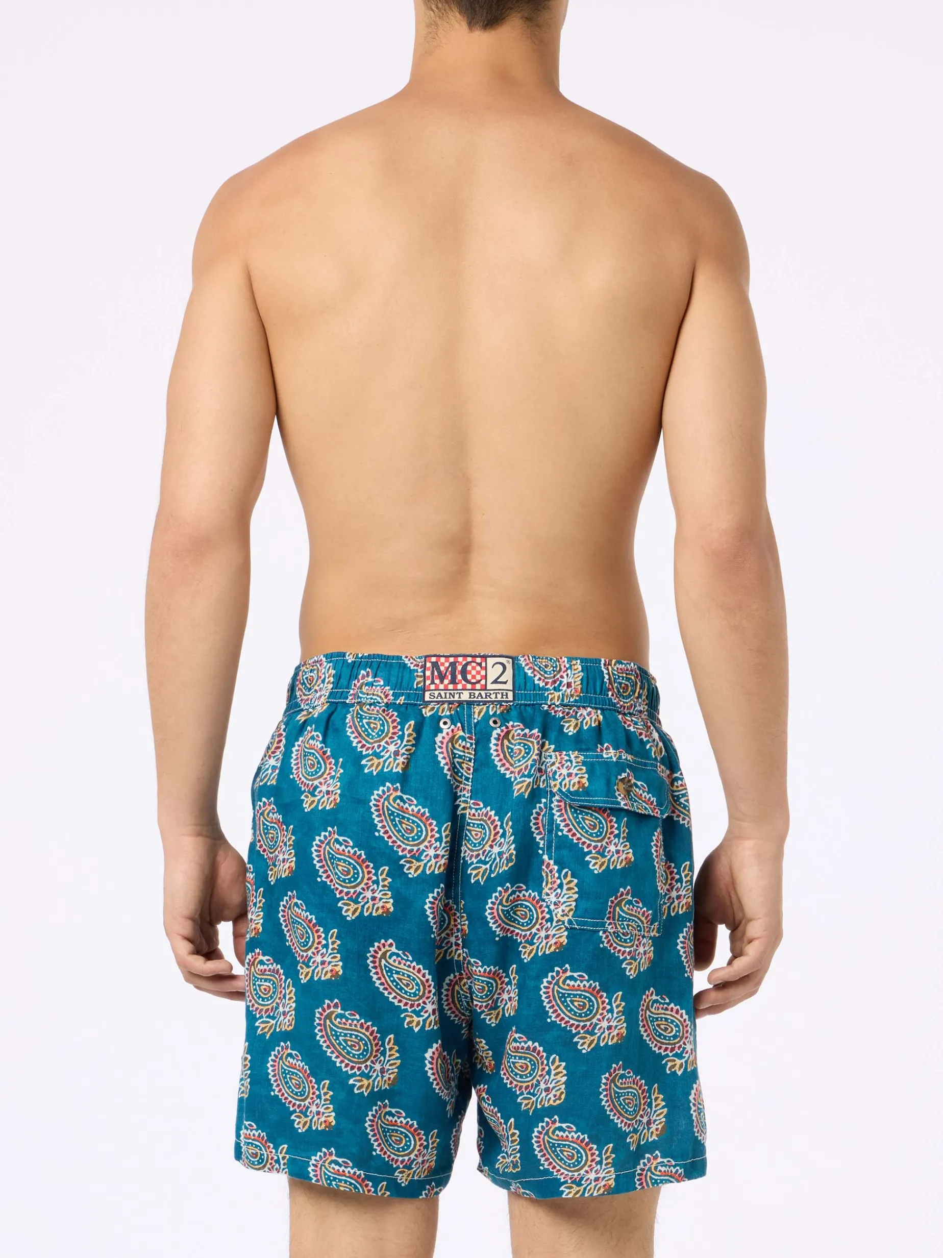 Mittellange Herren-Badeshorts aus Leinen Gustavia mit