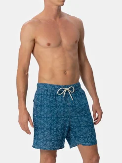 Mittellange Herren-Badeshorts Gustavia aus Leinen mit Sashiko-Print