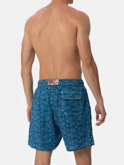Mittellange Herren-Badeshorts Gustavia aus Leinen mit Sashiko-Print