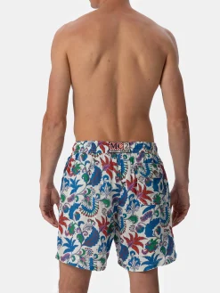 Mittellange Herren-Badeshorts Gustavia aus Leinen mit Blumendruck