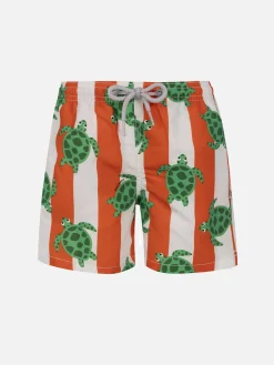 Mittellange Jeans-Badeshorts für Jungen mit Meeresschildkröten-Print