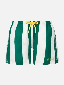 Mittellange Jeans-Badeshorts für Jungen mit Streifendruck