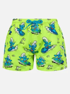 Mittellange Jeans-Badeshorts für Jungen mit Schlumpf-Aufdruck | DIE SCHMURF-SONDEREDITION