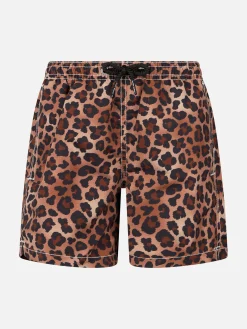 Mittellange Jeans-Badeshorts für Jungen mit Animal-Print