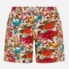 Mittellange Jeans-Badeshorts für Jungen mit Streifendruck