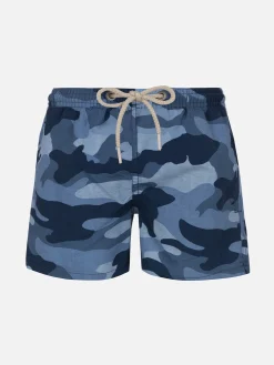 Mittellange Jeans-Badeshorts für Jungen mit Tarnmuster