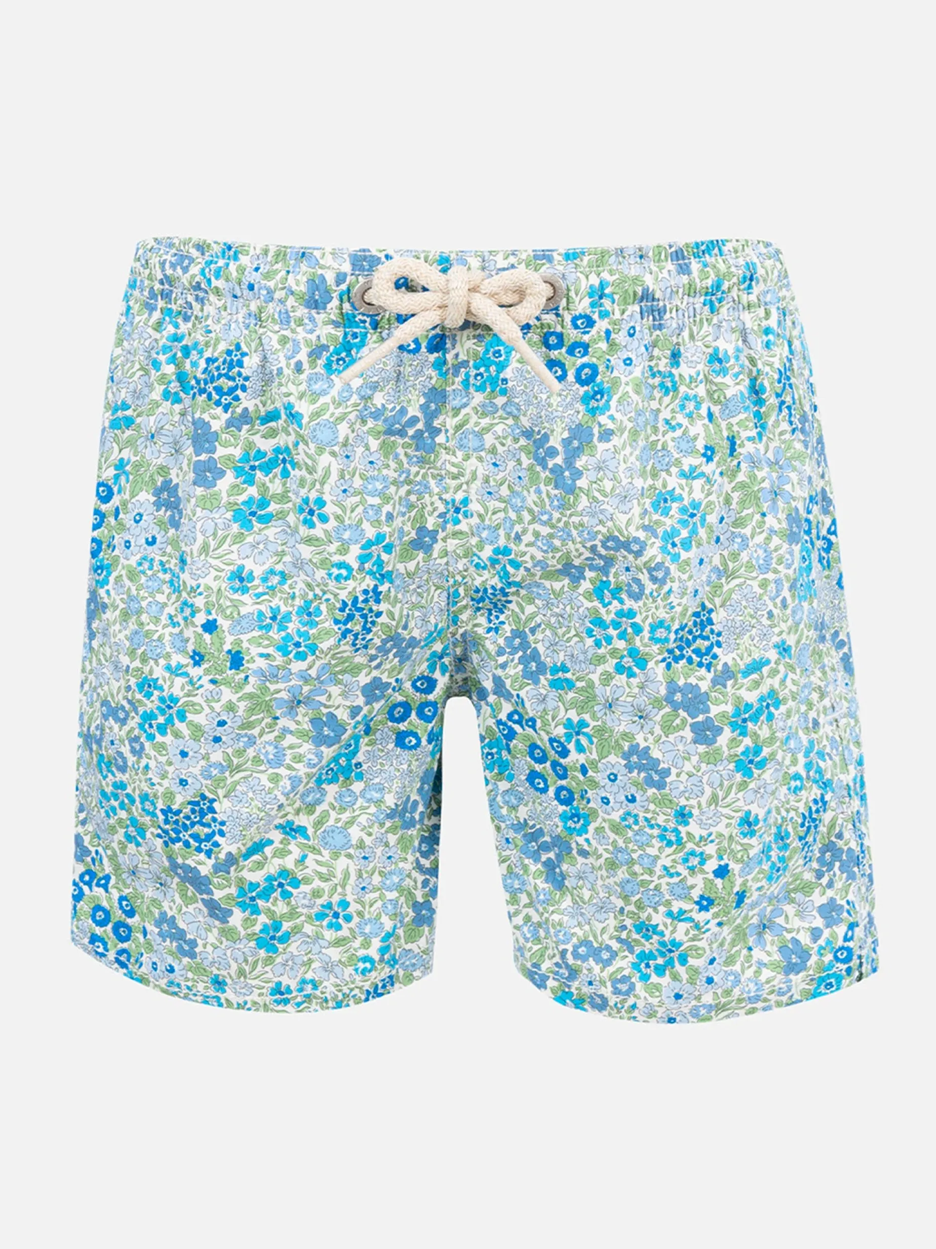 Mittellange Jeans-Badeshorts für Jungen mit Joanna Luise-Aufdruck | HERGESTELLT AUS LIBERTY-STOFF